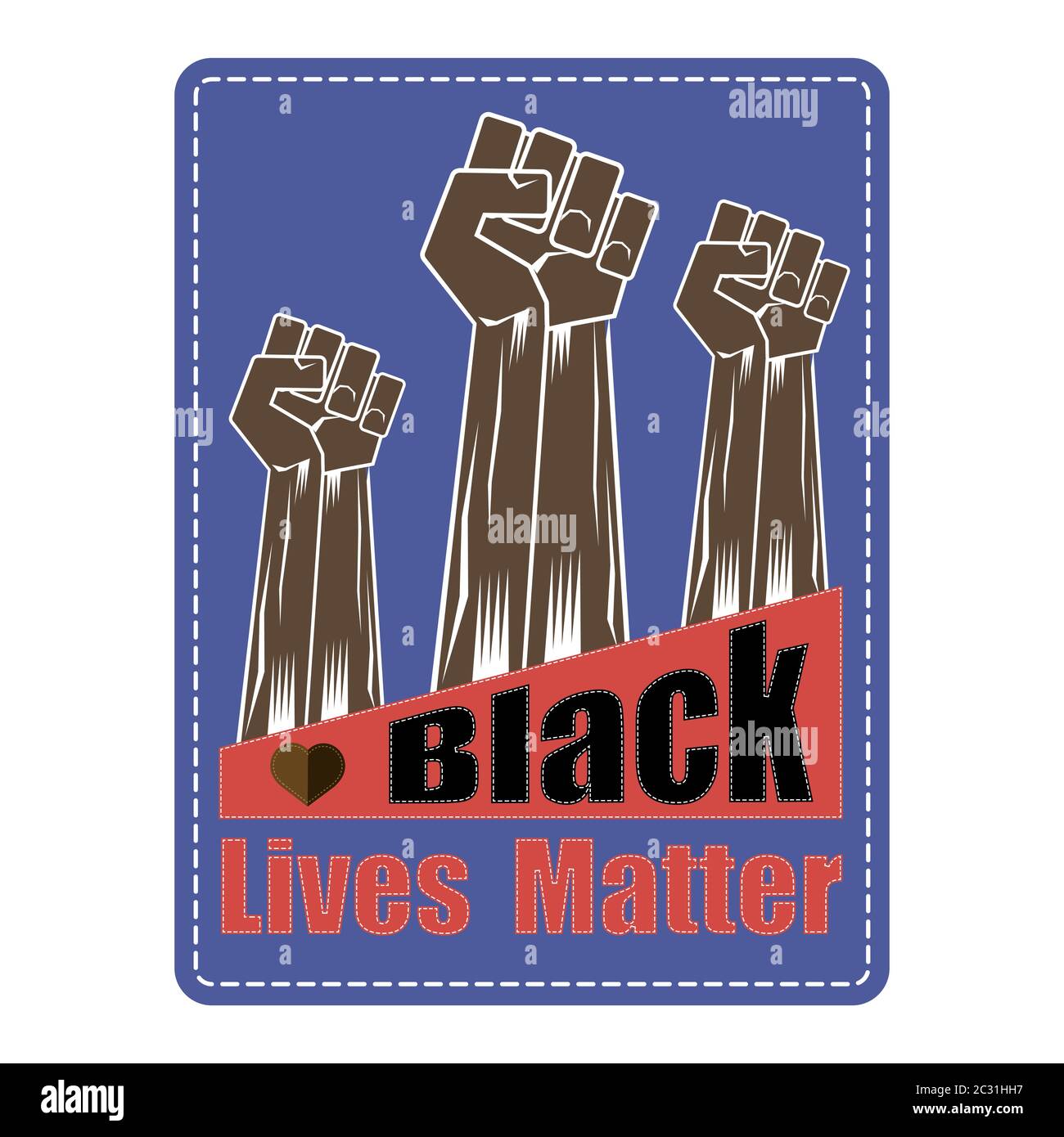 Poing relevé. Black Lives Matter Banner for Protade on Blue Background. Main humaine. Mettre fin à la violence envers les Noirs Illustration de Vecteur