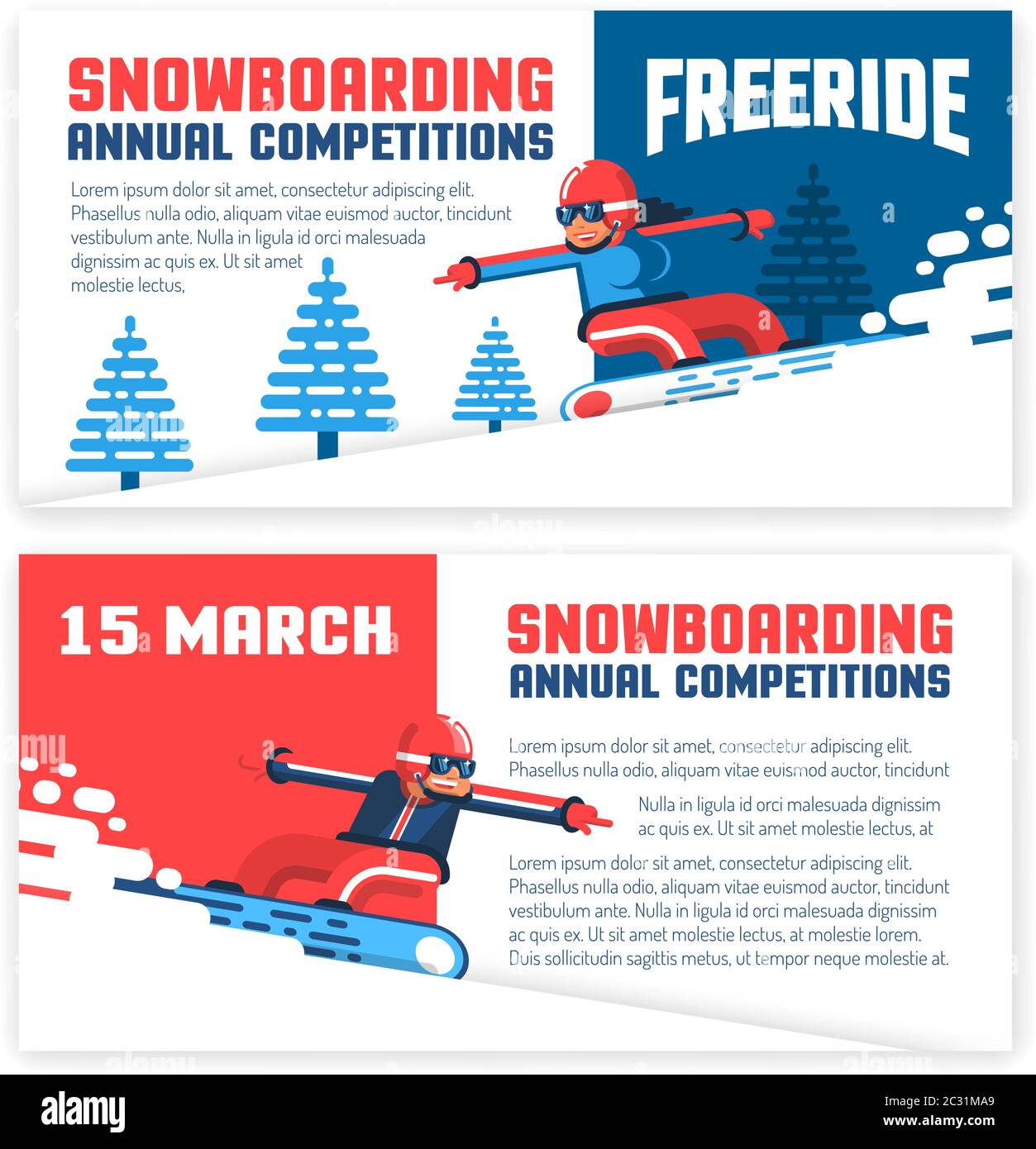 Prospectus, invitations et billets horizontaux de snowboard Illustration de Vecteur