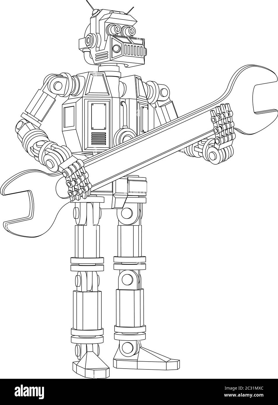 Robot Android très détaillé avec une clé Illustration de Vecteur