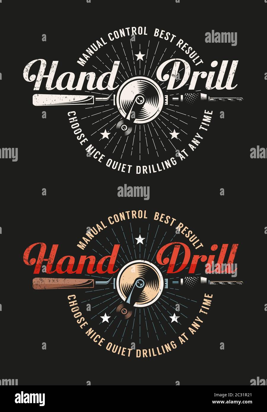 Logo rétro de l'atelier avec perceuse à main Illustration de Vecteur