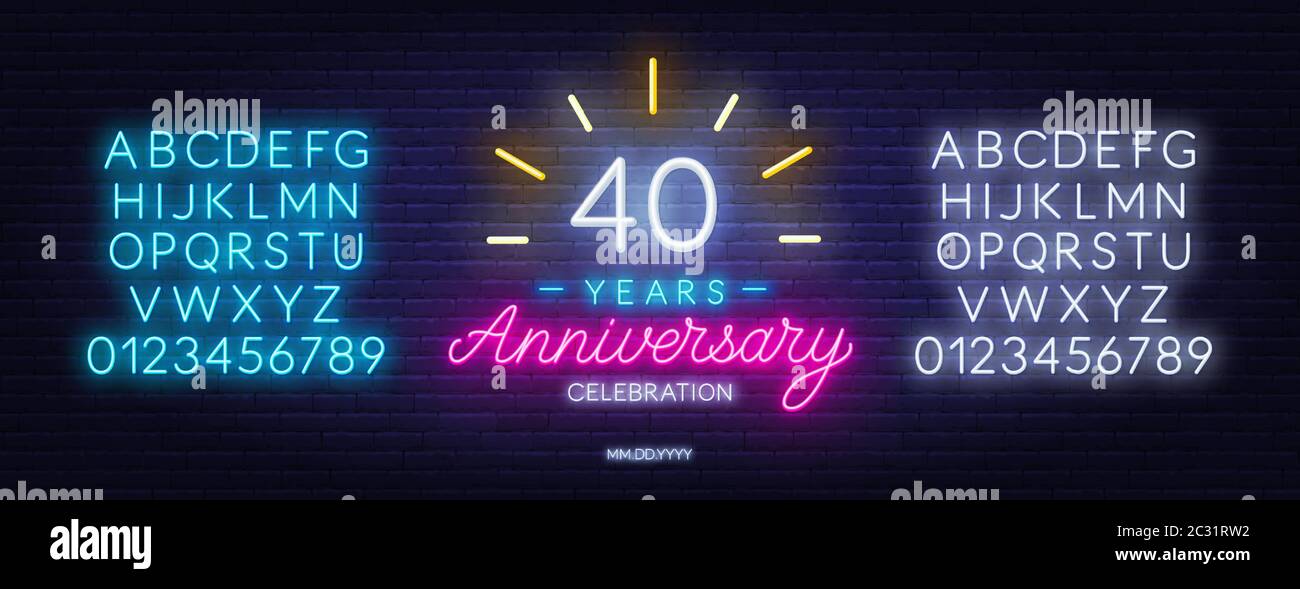panneau néon pour la célébration du 40e anniversaire sur fond sombre. Illustration de Vecteur