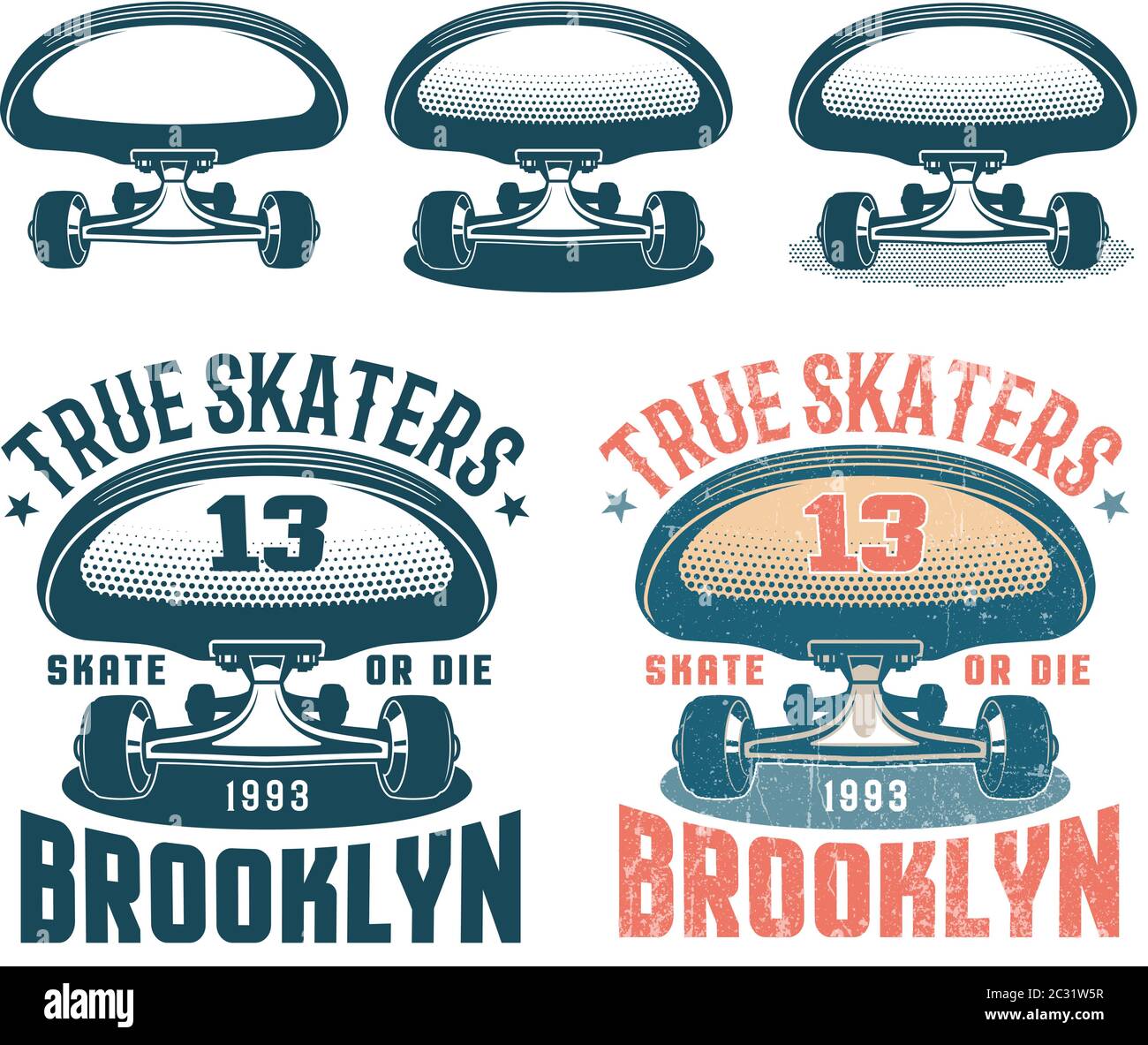 Emblème rétro américain authentique avec skateboard Illustration de Vecteur