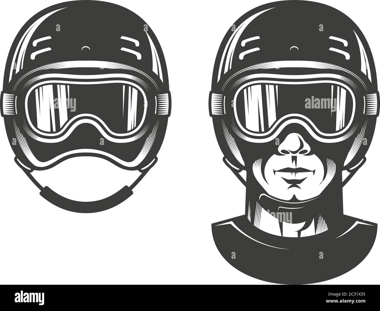 Homme tête dans un casque de sport peut-être le snowboard ou la course Illustration de Vecteur