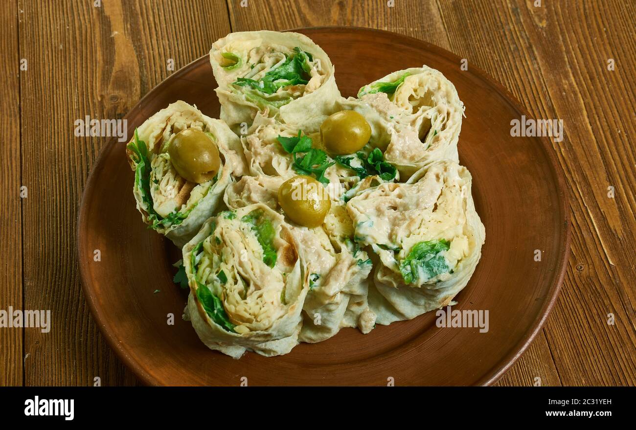 Sandwich au pain pita foie de morue Banque D'Images