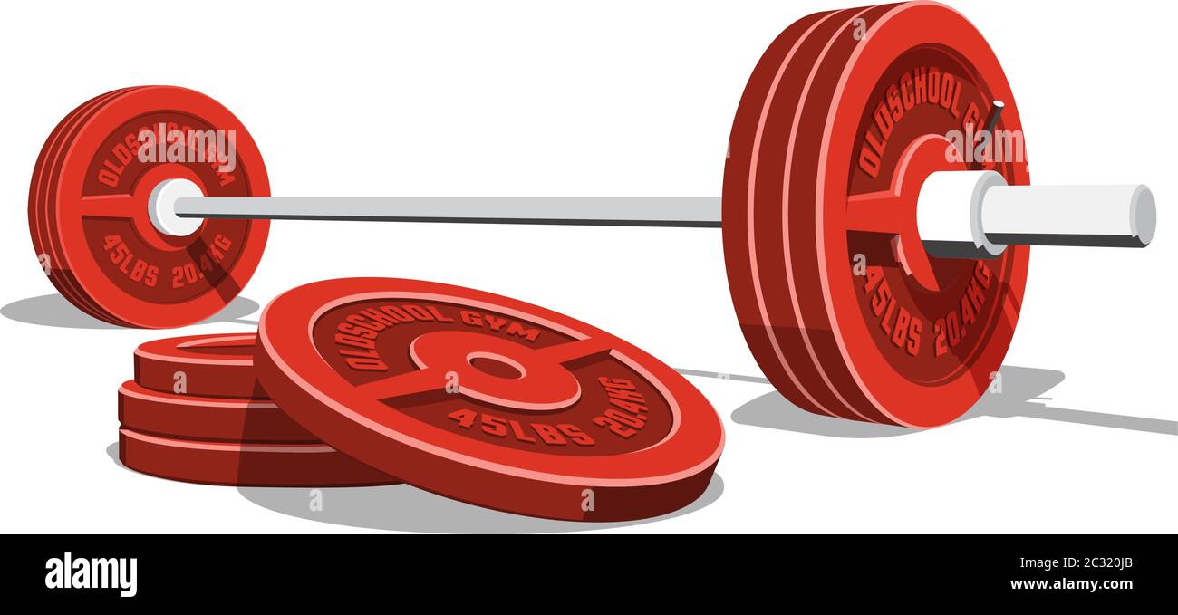 Sonnette d'haltérophilie avec pile de disques rouges Illustration de Vecteur