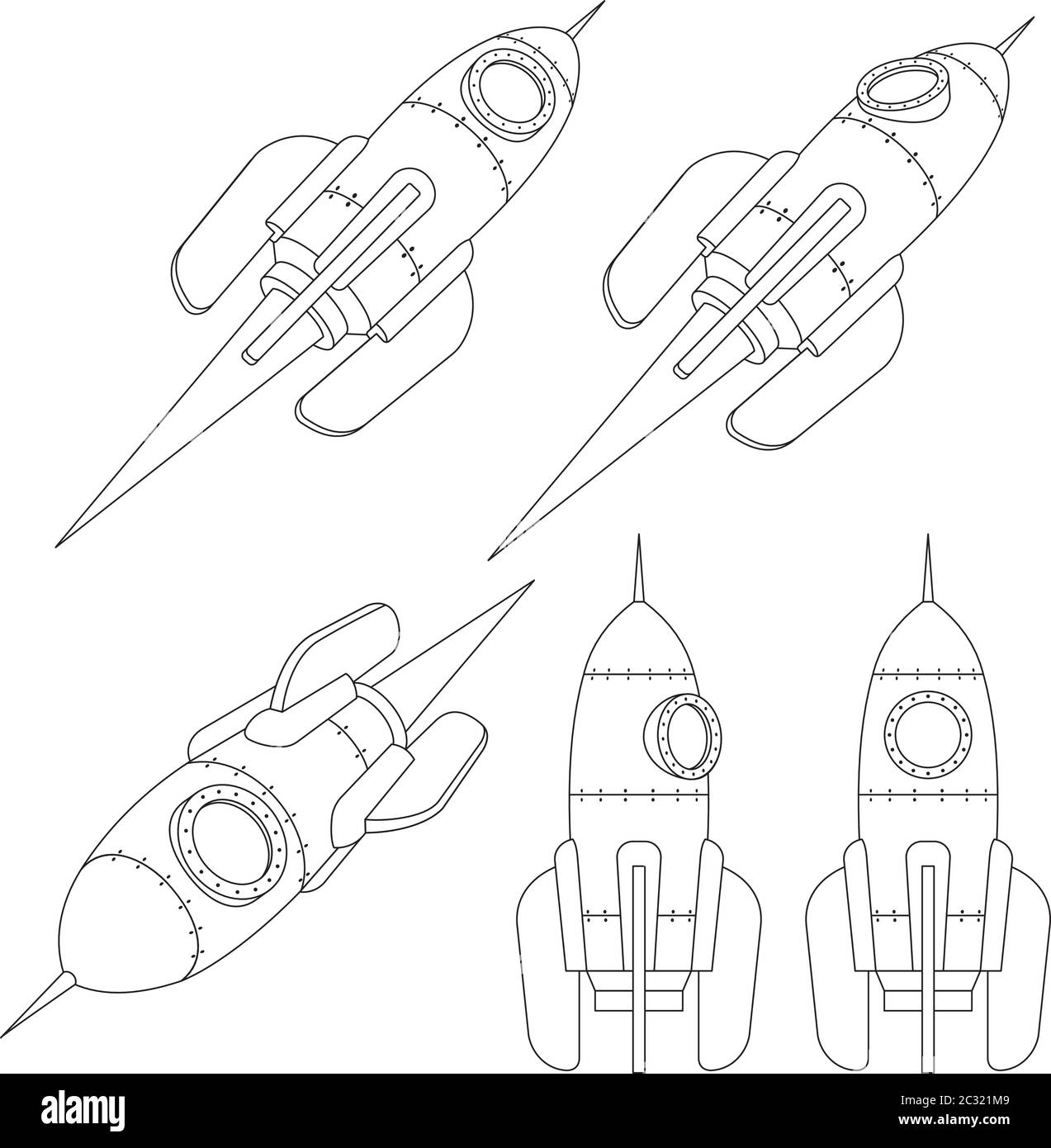 Le vaisseau spatial Rocket est un dessin 3D de contour Illustration de Vecteur