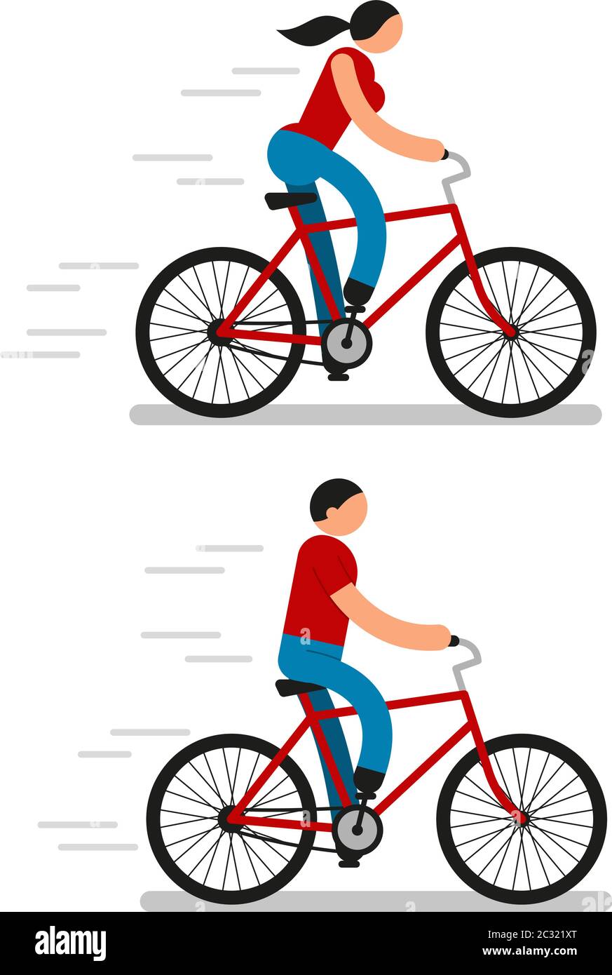 Pictogrammes de couleur des hommes et des femmes à vélo Illustration de Vecteur