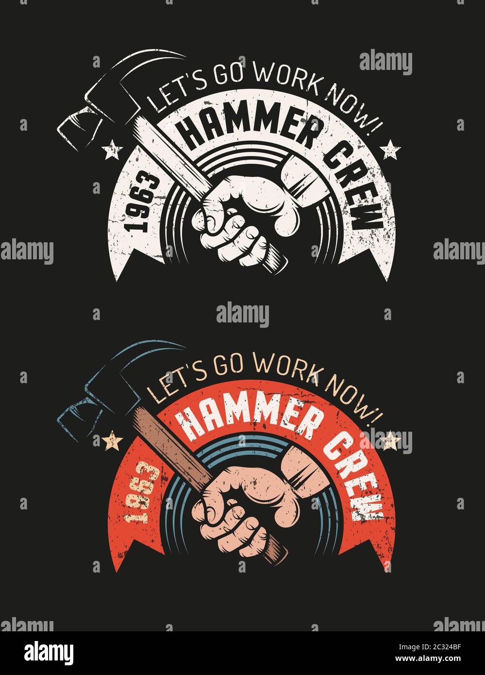 Marteau à main avec logo rétro d'atelier Illustration de Vecteur