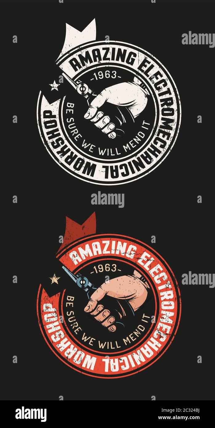 Emblème d'atelier vintage avec pince à main Illustration de Vecteur