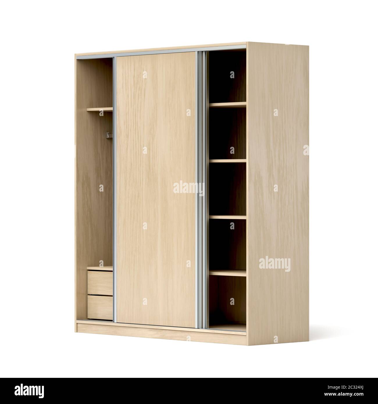 armoire vide avec portes coulissantes sur fond blanc Banque D'Images