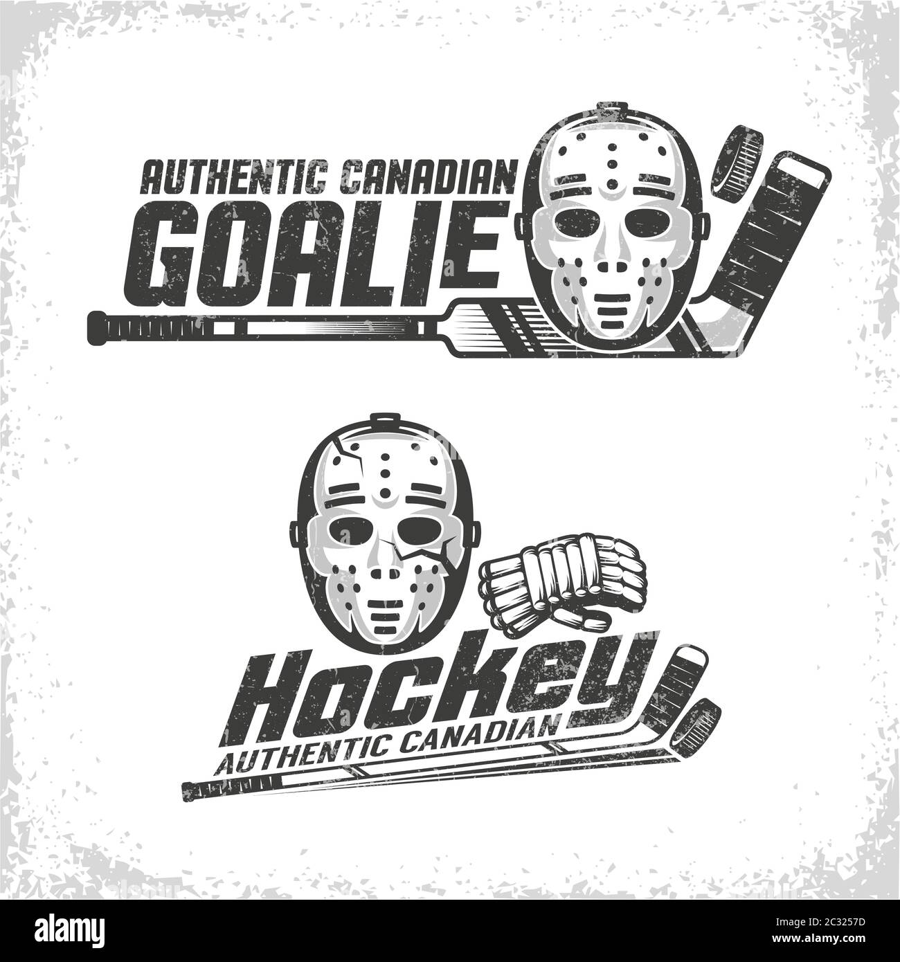 Emblèmes vintage classiques de hockey canadien avec masque de goale rétro Illustration de Vecteur