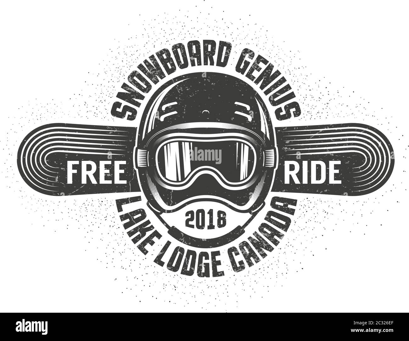 Logo de l'ancienne école de snowboard avec casque lunettes de sport et surf des neiges Illustration de Vecteur