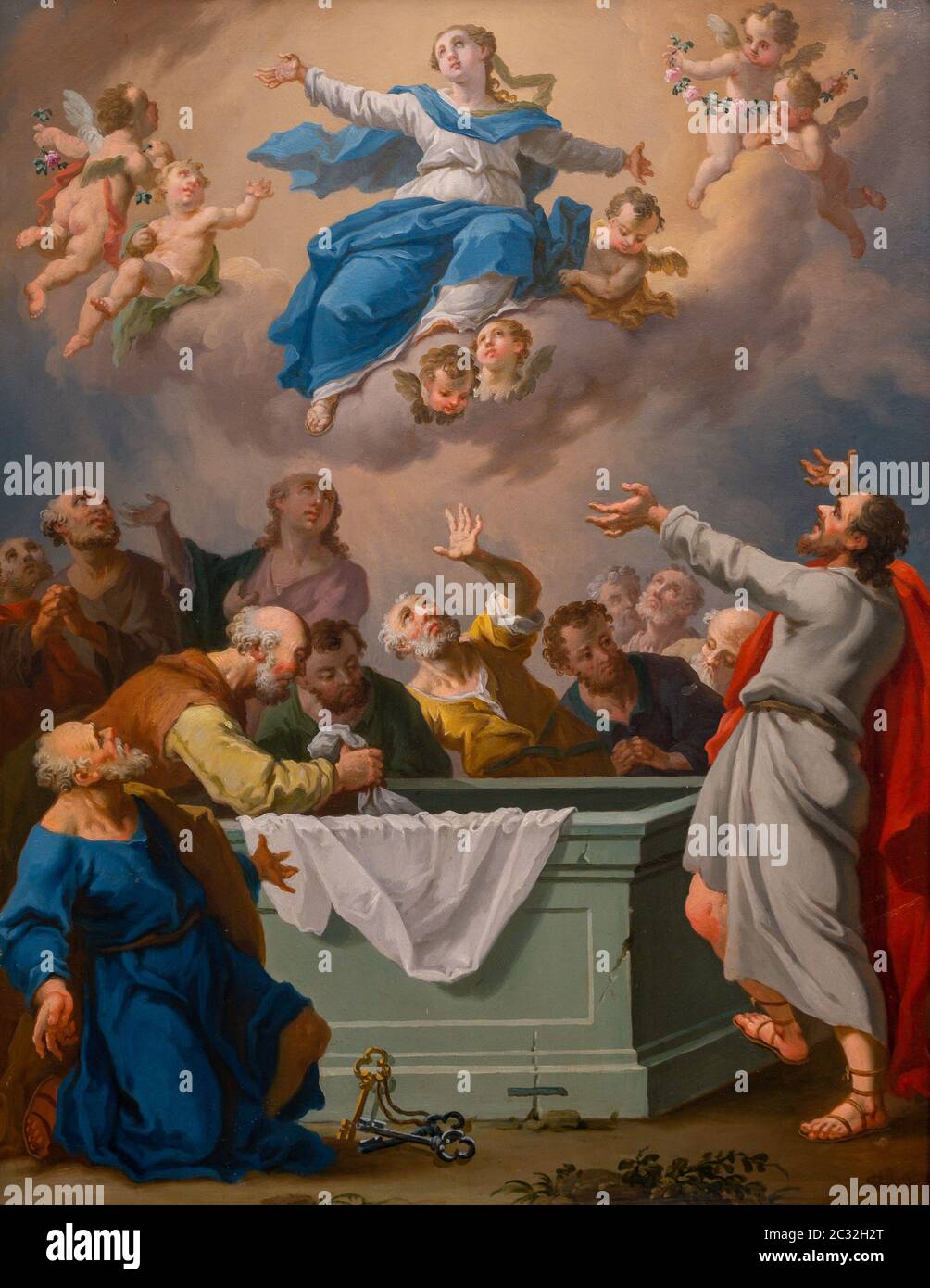 L'Assomption de la Vierge Marie. Fin du XVIIIe siècle. Peintre d'Europe centrale après Sebastiano Ricci. Banque D'Images