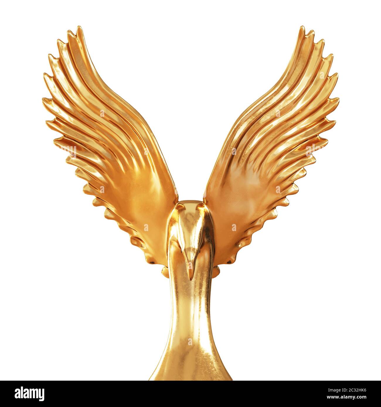 Figurine d'aigle doré avec ailes étalées sur fond blanc. MOCAP. rendu 3d Banque D'Images