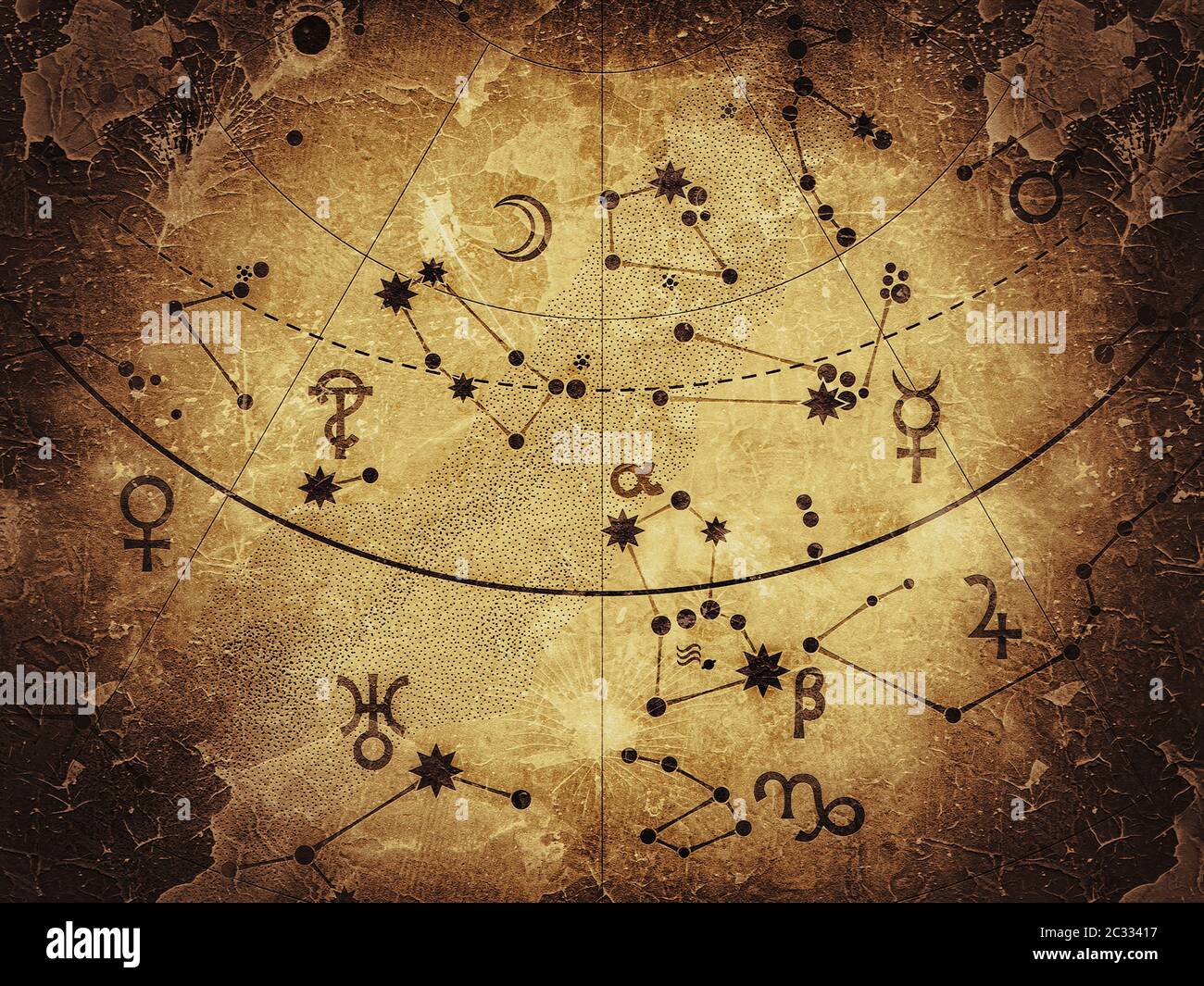 Fragment de l'Atlas astronomique céleste : étoiles, planètes, cieux. (Ancien remplaçant). Banque D'Images