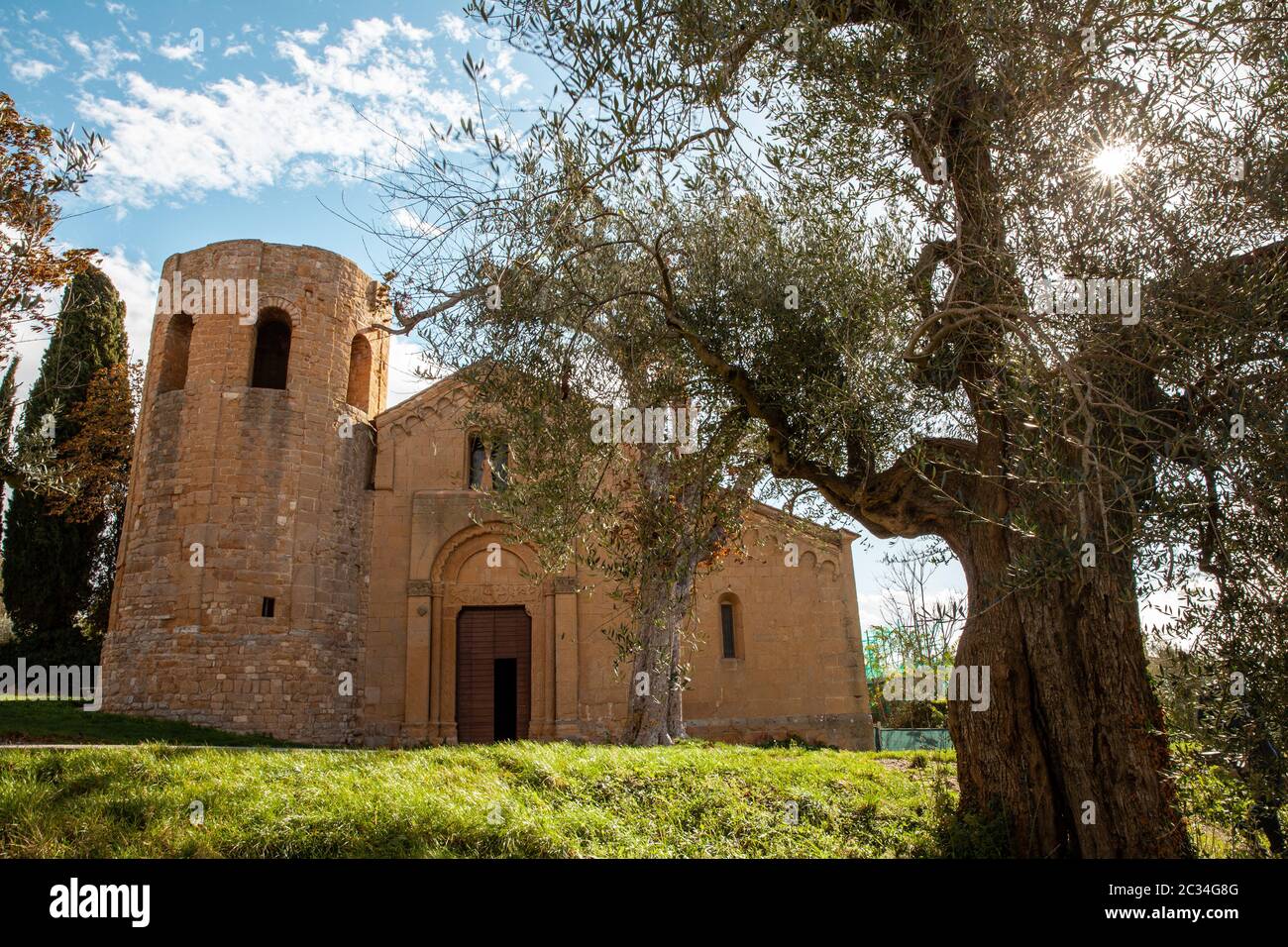 L'église historique Pieve di Corsignano Pienza Toscane Italie Banque D'Images