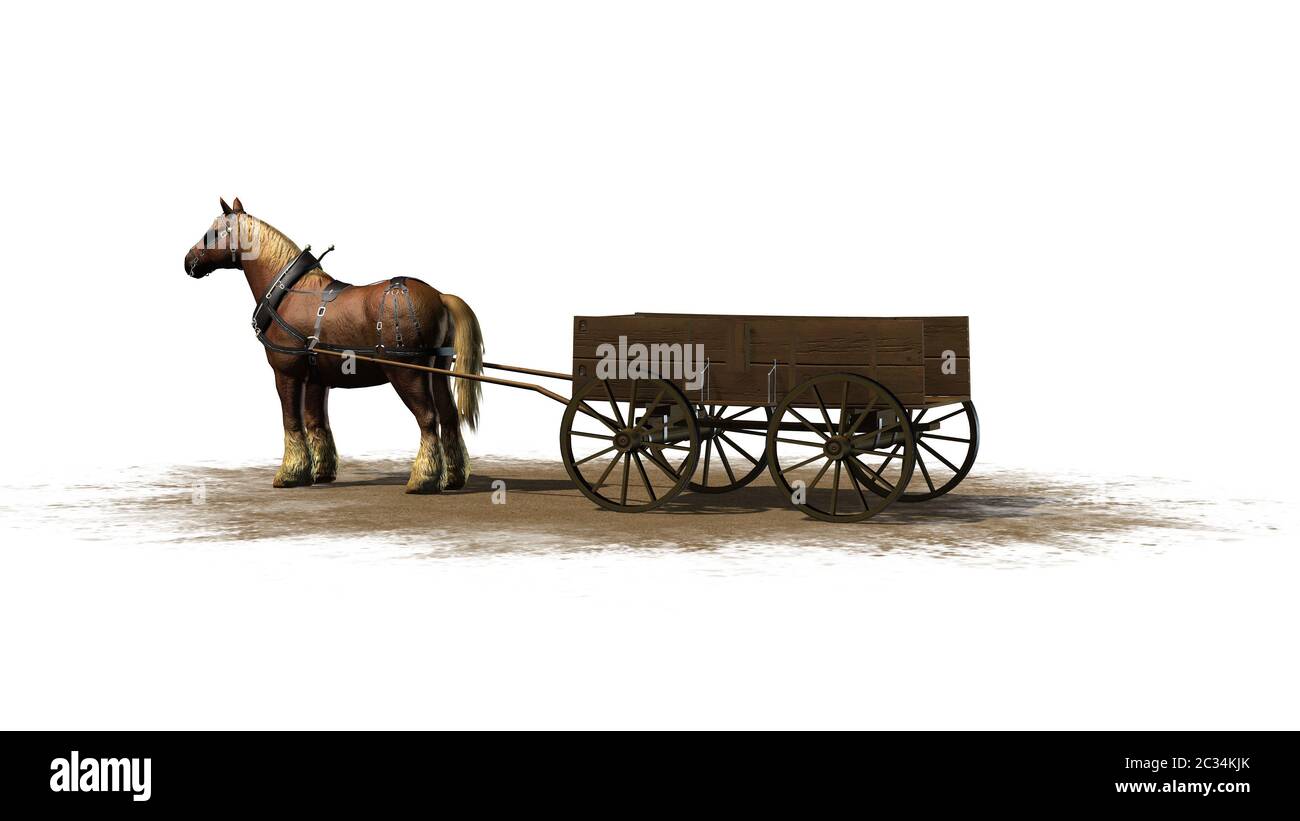 ferme cheval avec chariot sur une zone de sable Banque D'Images
