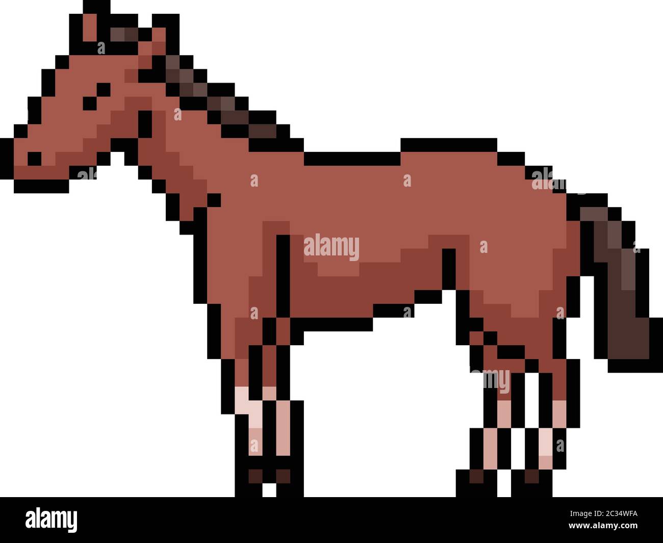 dessin animé isolé de cheval pixel art vectoriel Image Vectorielle