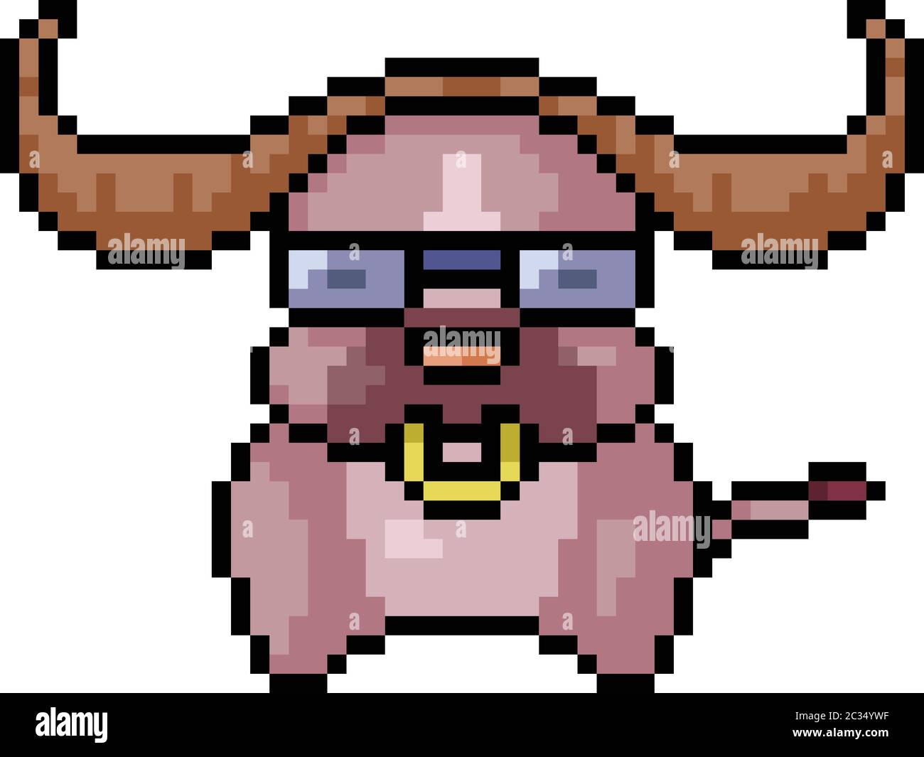 dessin animé isolé de l'art de pixel vectoriel buffalo Illustration de Vecteur