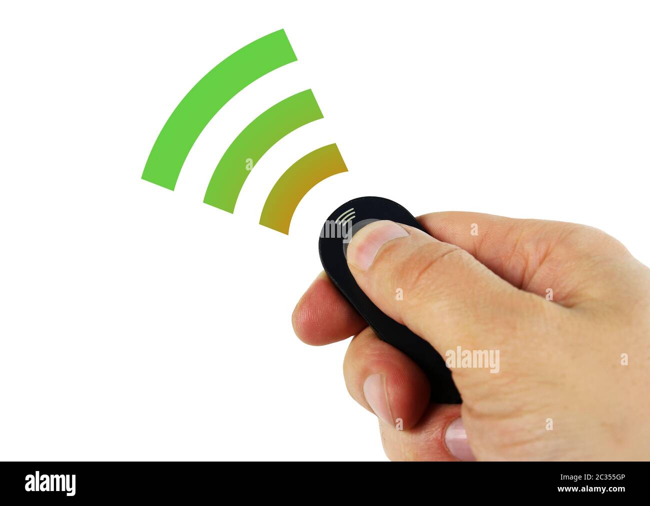 Homme tenant le capteur à distance en main envoyant le signal Banque D'Images