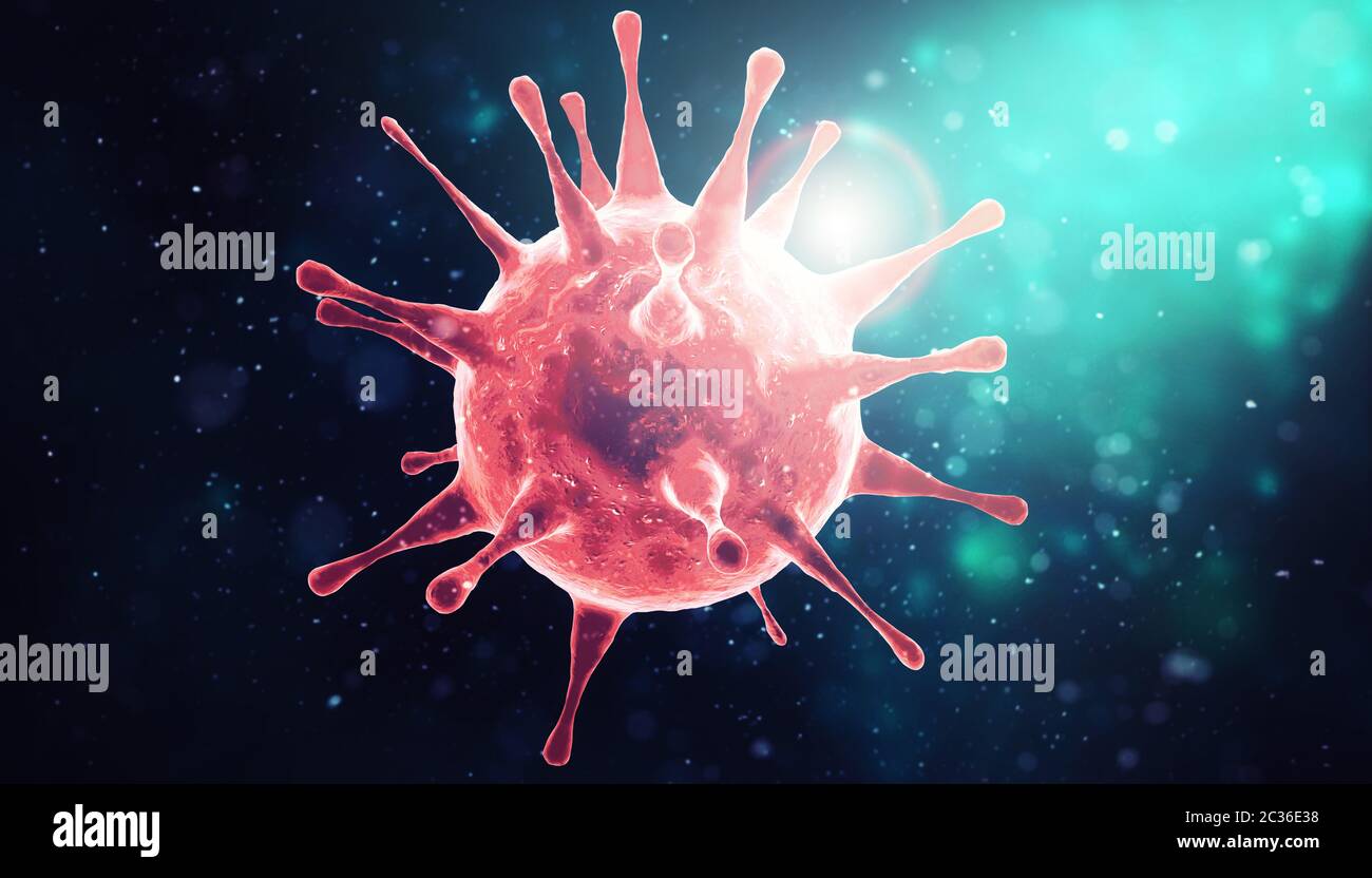 Vue microscopique des cellules du virus de l'influenza. Illustration médicale tridimensionnelle Banque D'Images