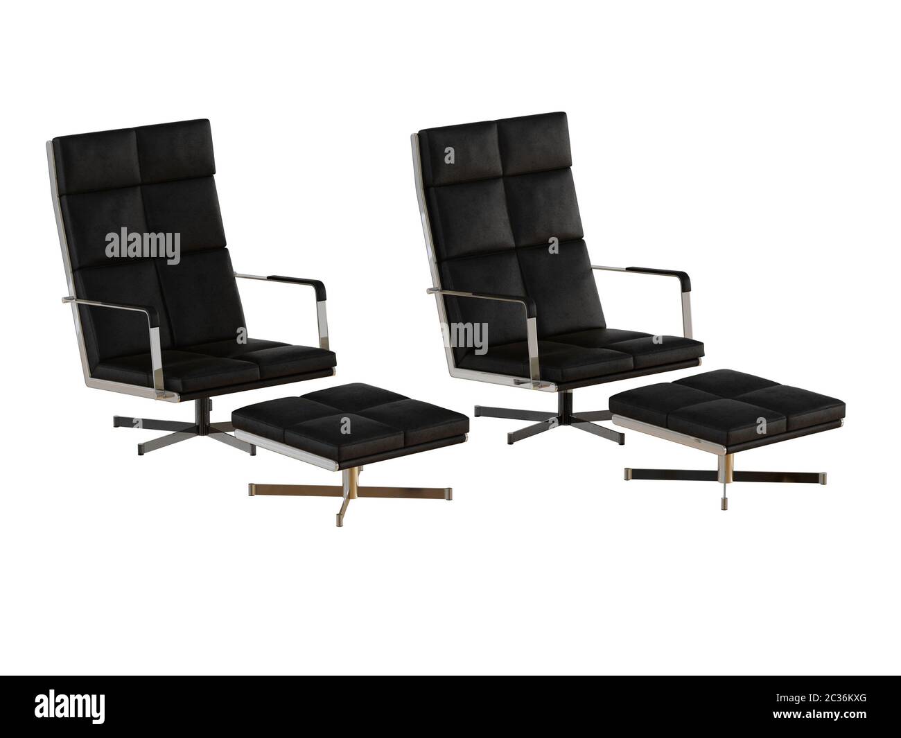 Deux chaises de bureau noires et un rendu 3D Banque D'Images