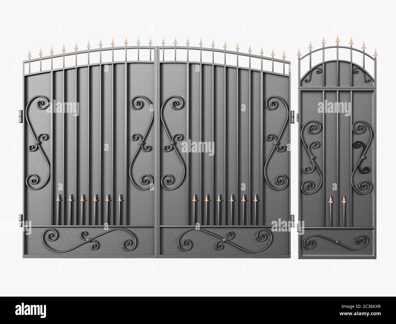 Portes en métal noir sur un rendu en relief blanc Banque D'Images