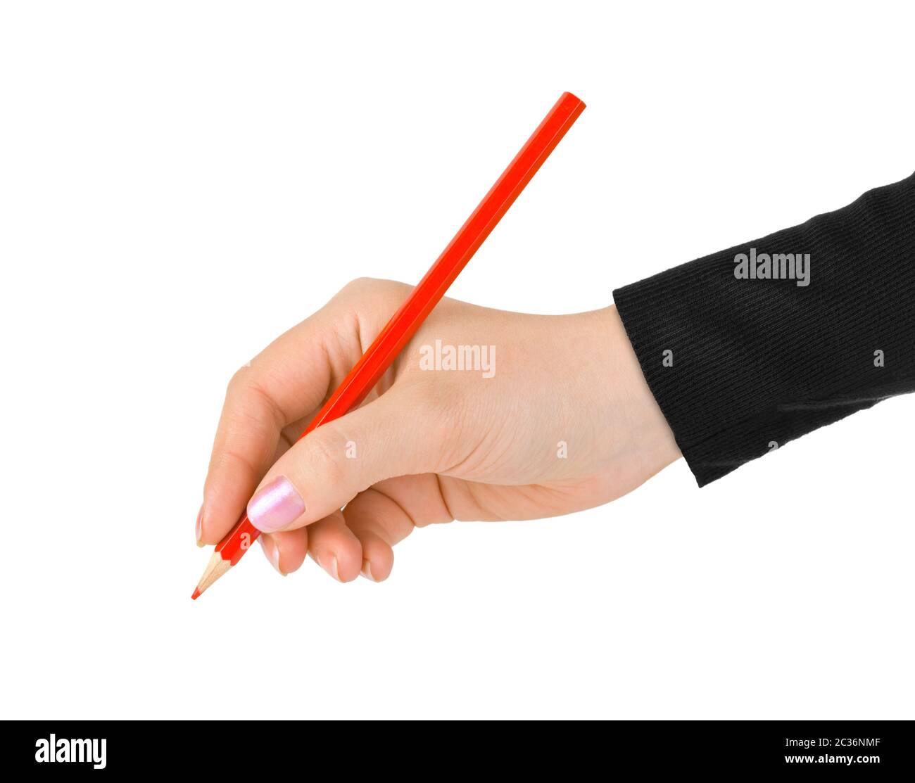 Crayon rouge à la main Banque D'Images