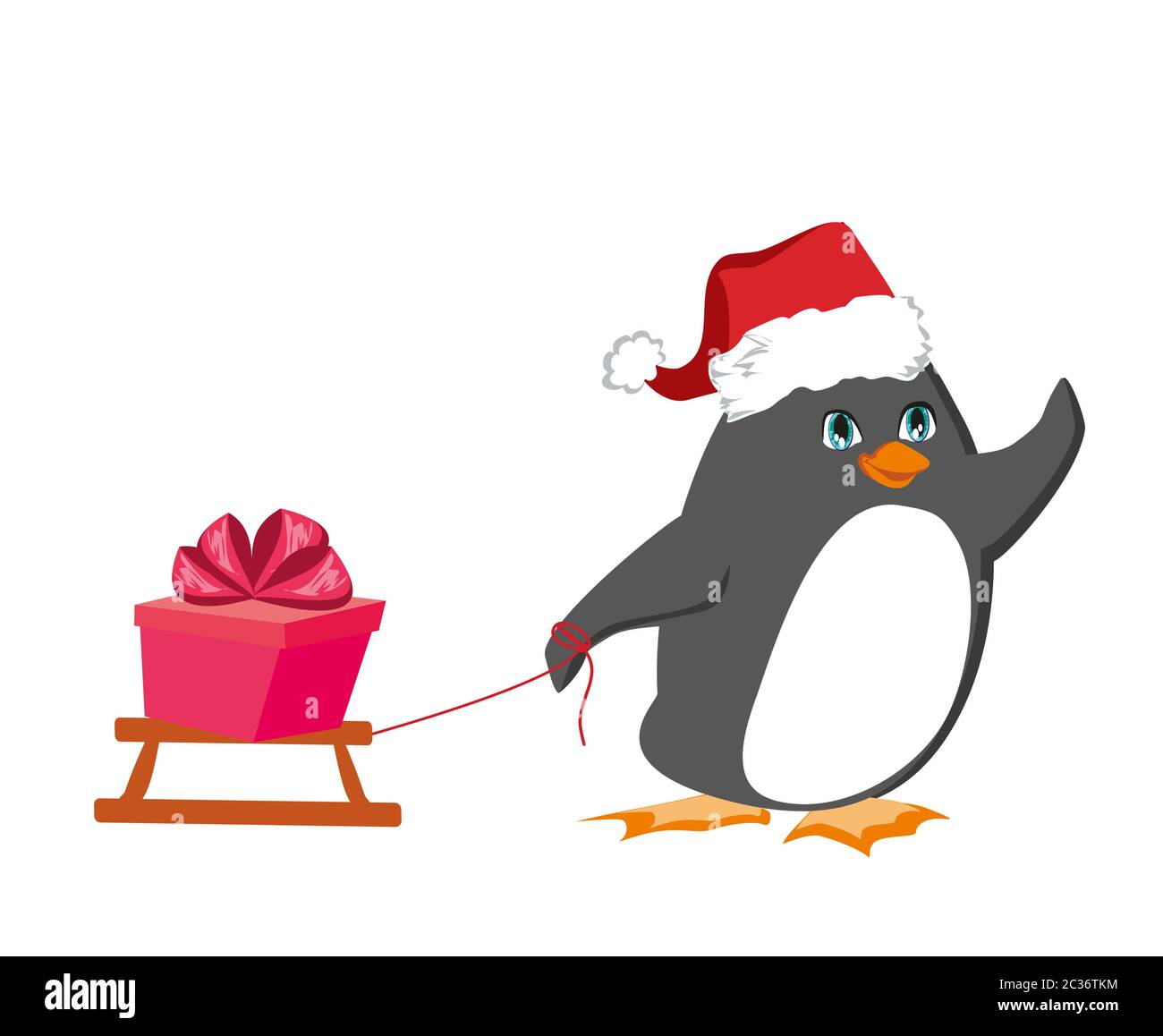 Pingouin avec traîneau à chiens - illustration drôle isolés Banque D'Images