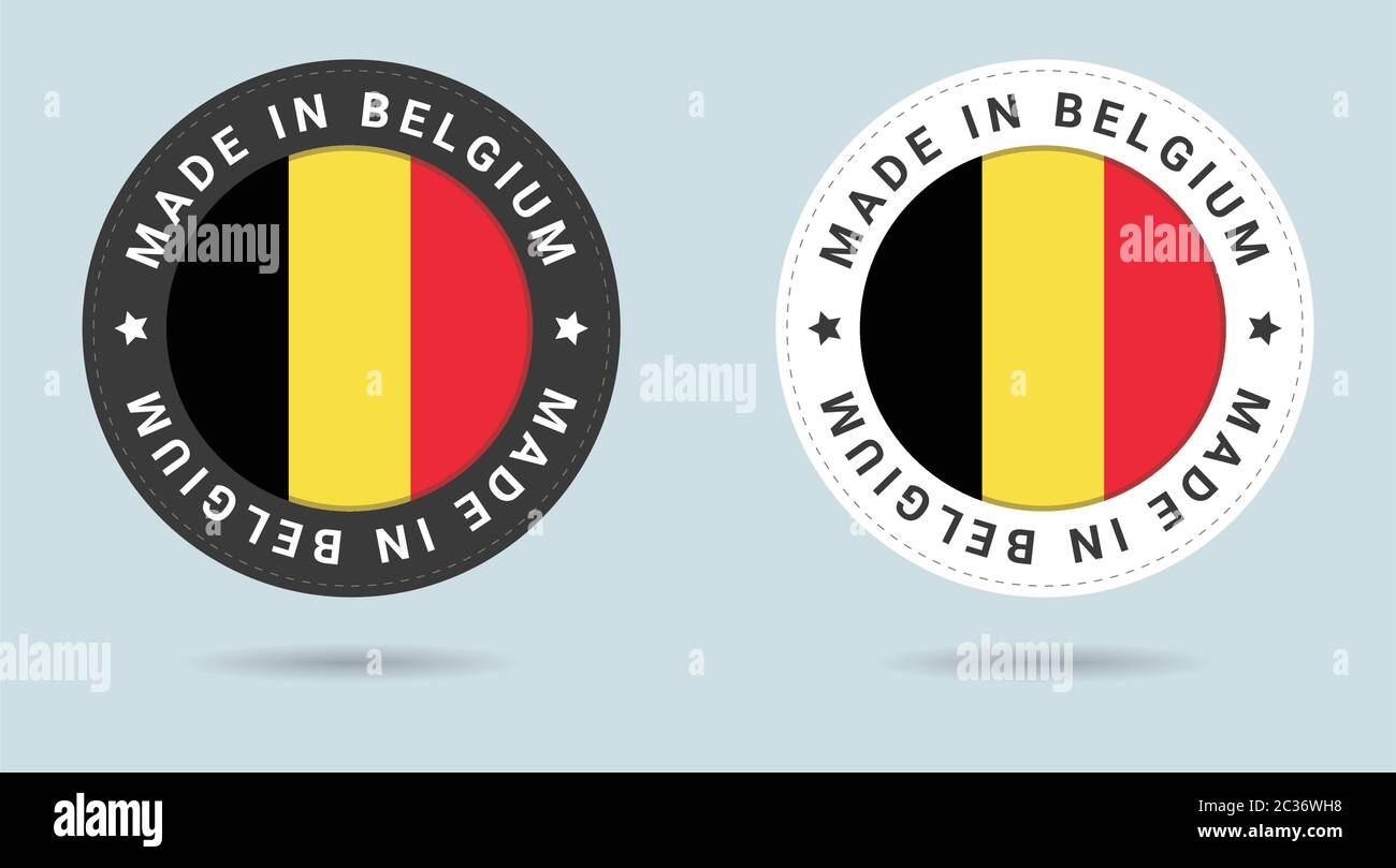 Lot de deux autocollants belges. Fabriqué en Belgique. Icônes simples avec indicateurs. Illustration de Vecteur