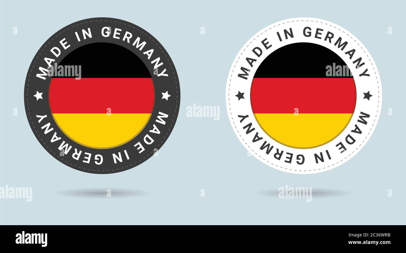 Jeu de deux autocollants allemands. Fabriqué en Allemagne. Icônes simples avec indicateurs. Illustration de Vecteur