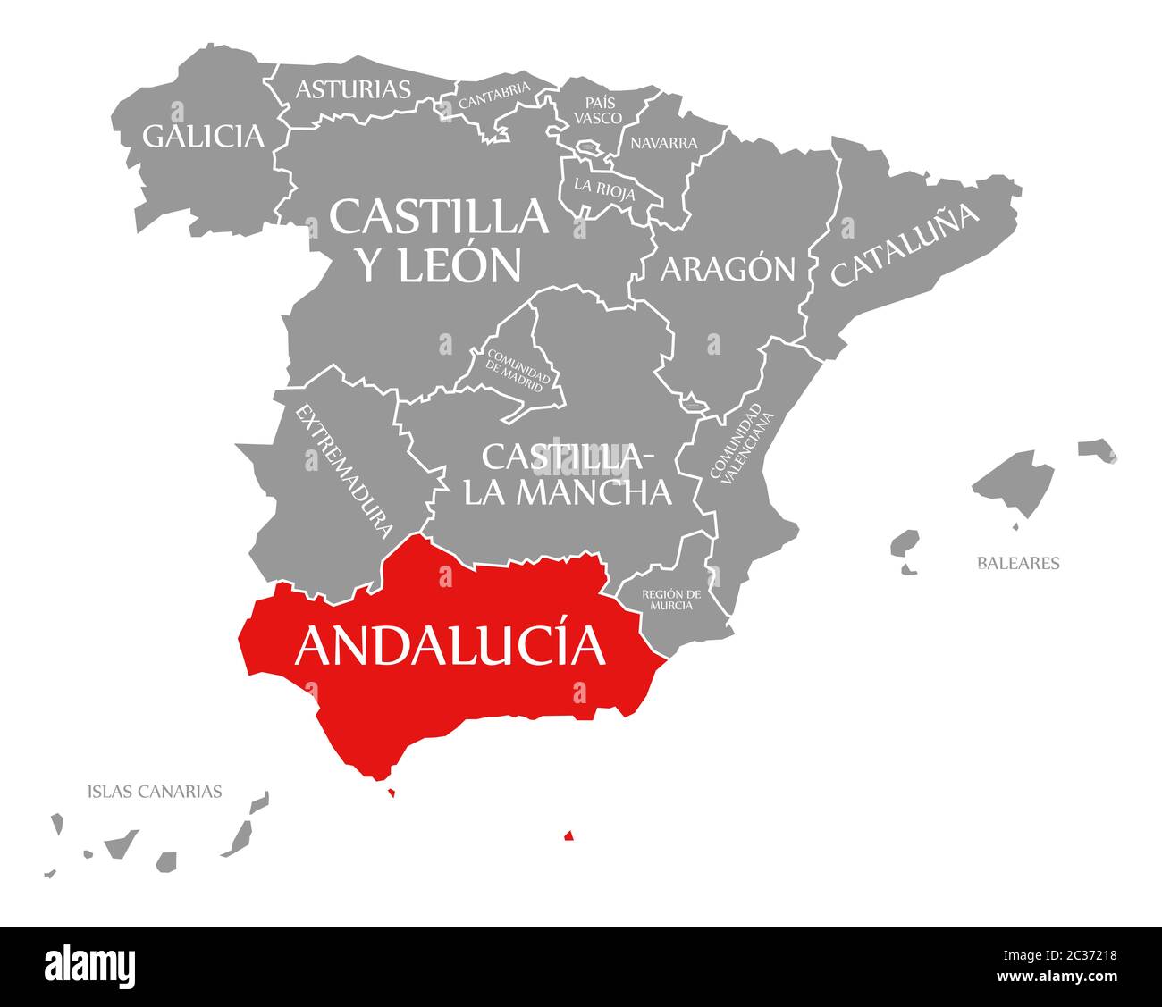 L Andalousie A Souligne Rouge Dans La Carte De L Espagne Photo Stock Alamy