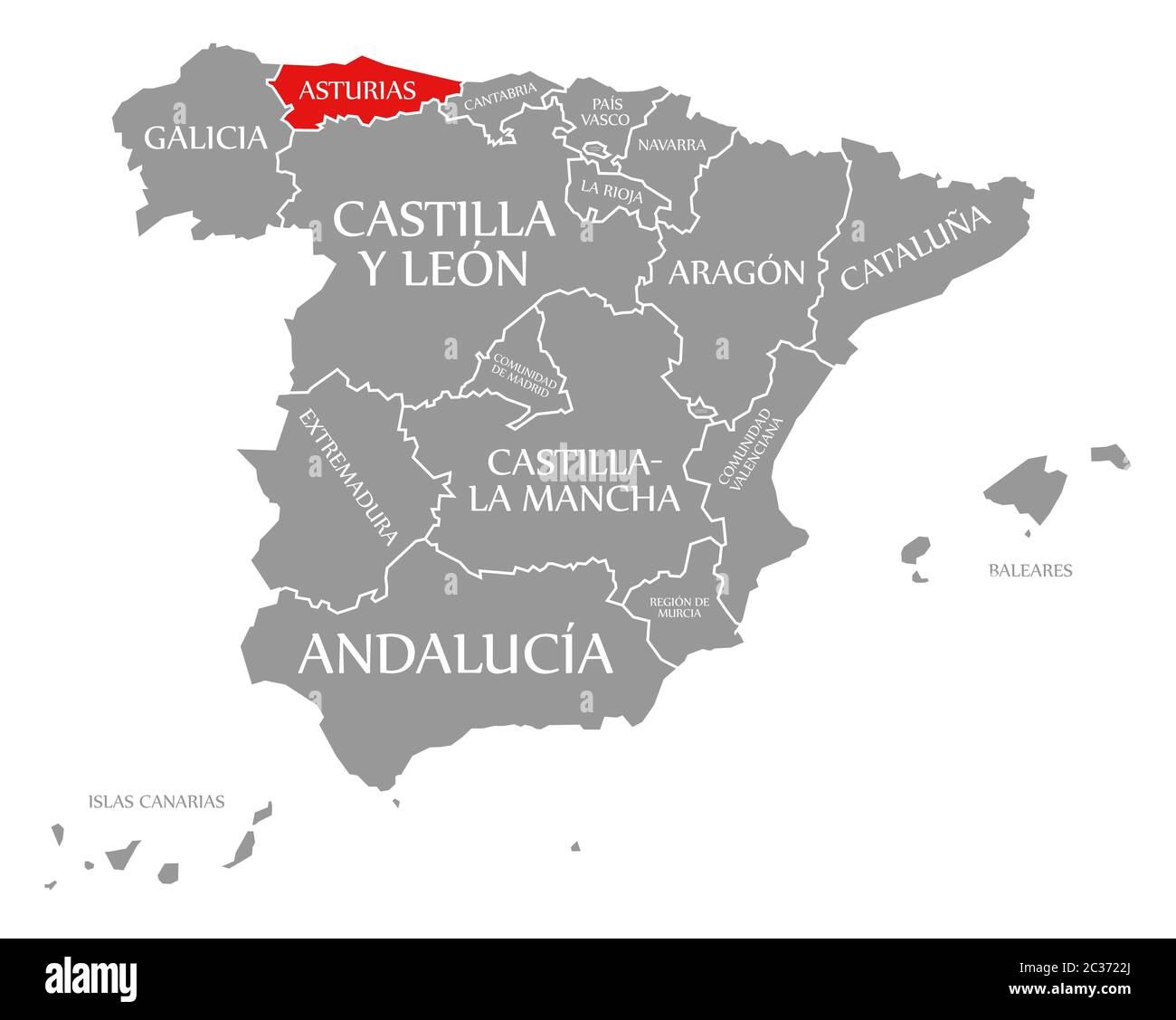 Les Asturies en surbrillance dans la carte de l'Espagne Banque D'Images