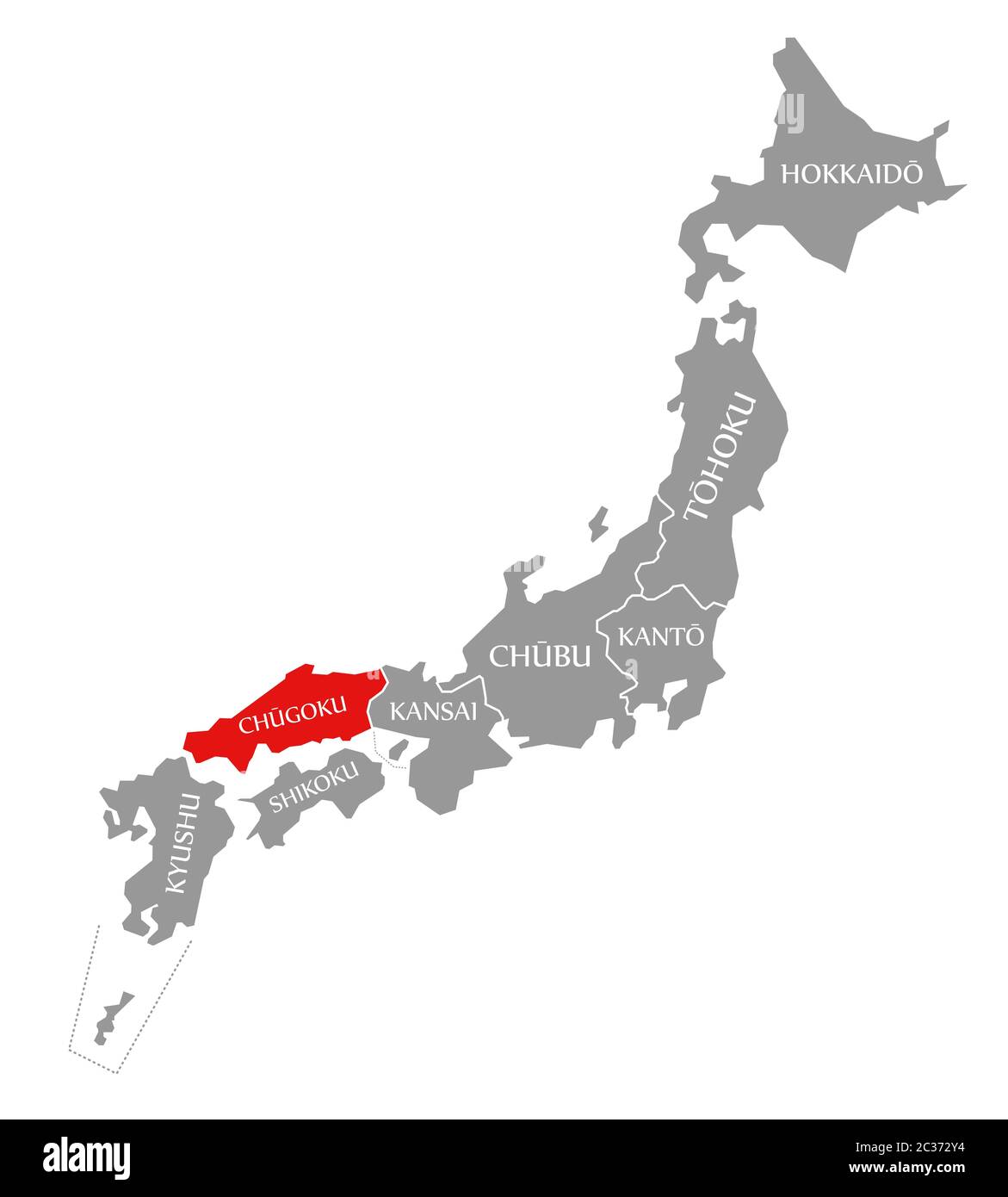 Mis en évidence dans la carte rouge Chugoku du Japon Banque D'Images