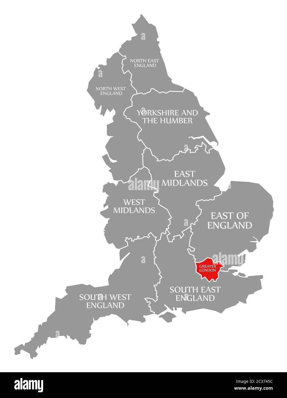 Grand Londres en surbrillance rouge dans la carte de l'Angleterre, Royaume-Uni Banque D'Images