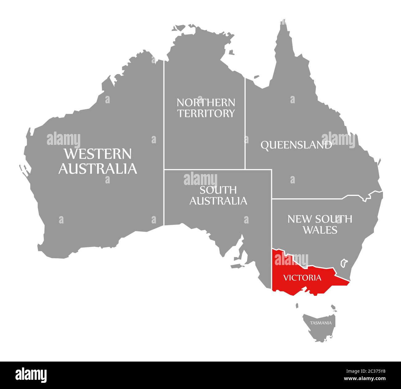 Victoria rouge mis en évidence sur la carte de l'Australie Banque D'Images