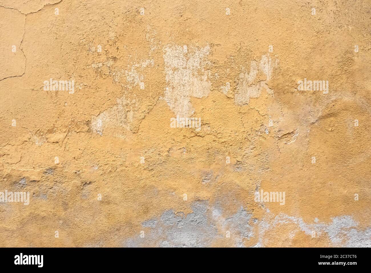 Mur de plâtre Grunge avec fond rayé jaune. Vieux mur avec peau Swamp couleur stuc texture. Papier peint vintage. Pourriture et fissures. Résumé rugueux Banque D'Images