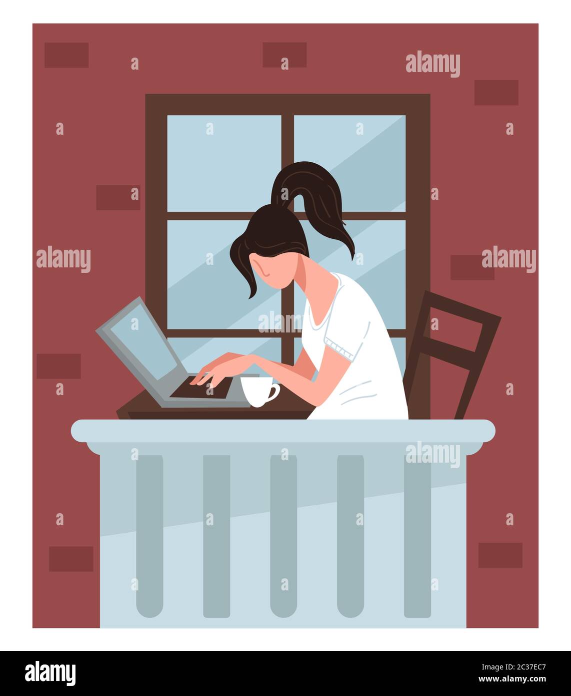 Indépendant travaillant à la maison, étudiant faisant des tâches sur le balcon Illustration de Vecteur