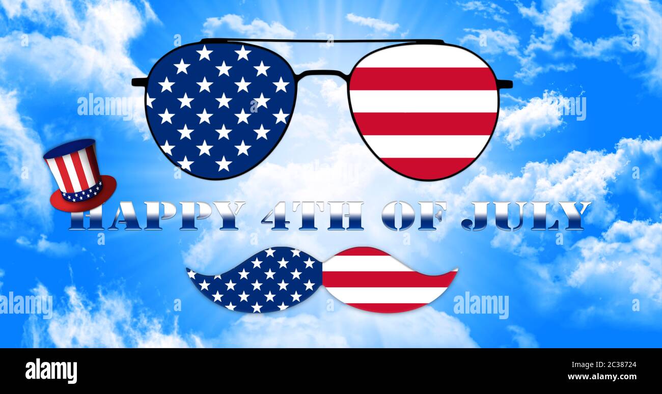 Professionnels 4e de juillet. Lunettes et Moustache Conception du drapeau américain avec chapeau de l'Oncle Sam Illustration Banque D'Images
