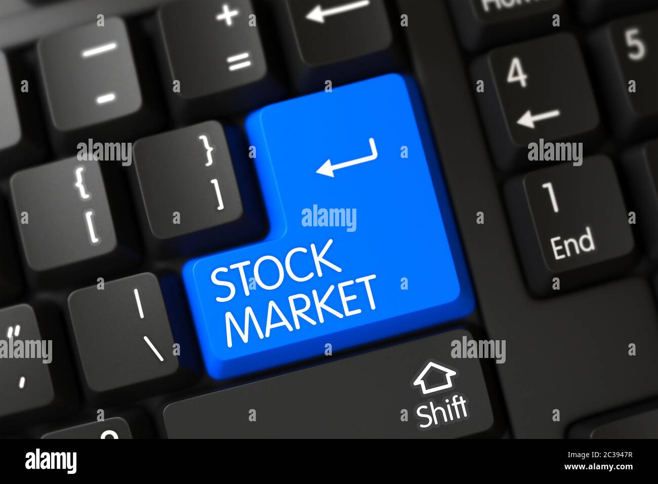 Clavier de stock Market sur le clavier de PC. Un clavier avec bouton bleu - marché boursier. Concept de marché boursier : clavier PC avec marché boursier, Focus sur Banque D'Images