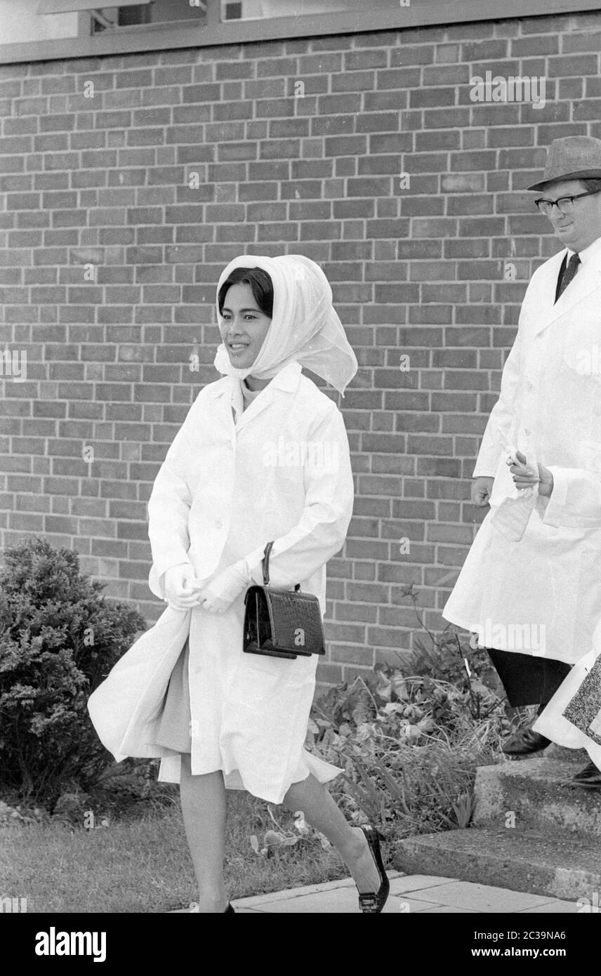 Le couple royal Bhumibol Adulyadej Rama IX et sa femme Sirikit visitent une usine de poissons à Brême lors de leur voyage en Allemagne. Banque D'Images