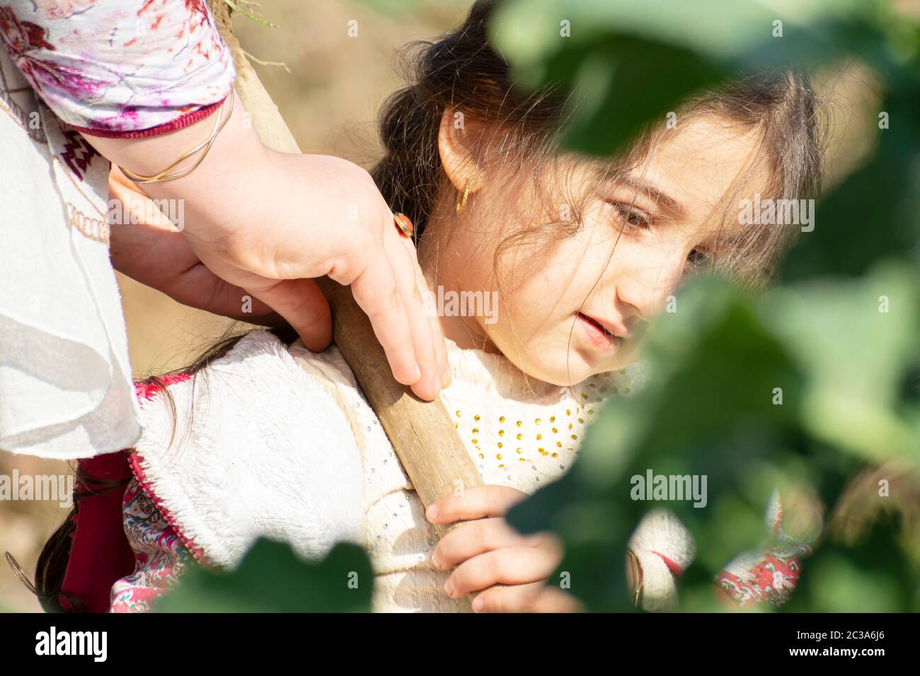 Close-up portrait of a Girl au jardin du chou, de la formation de jeunes à la ferme du chou Banque D'Images