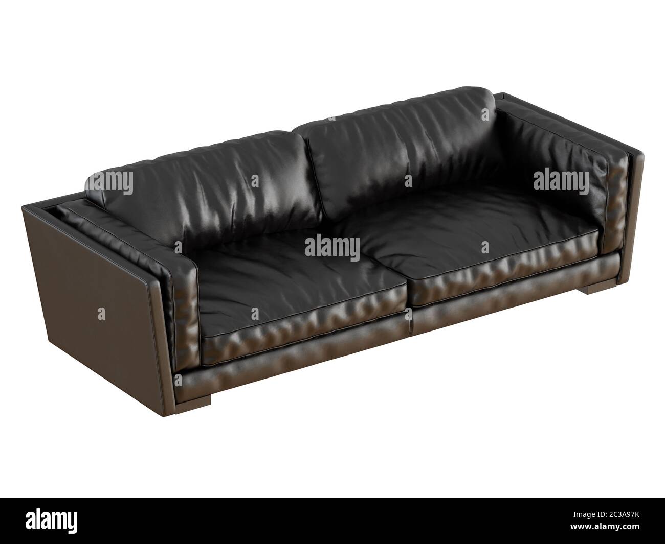 Canapé en cuir noir avec plis Banque D'Images