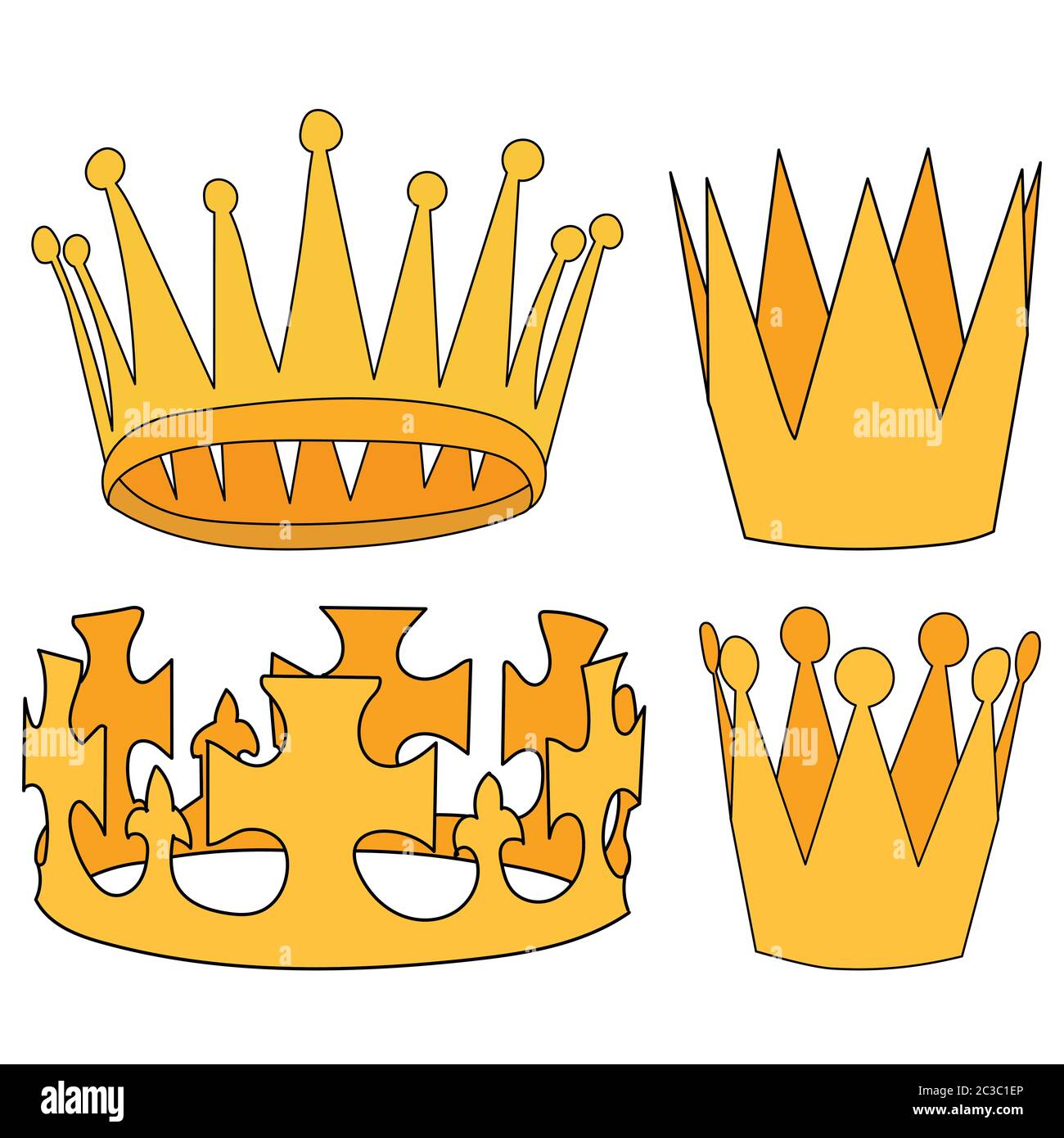 fond blanc, ensemble, collection de couronnes dorées, style plat Illustration de Vecteur