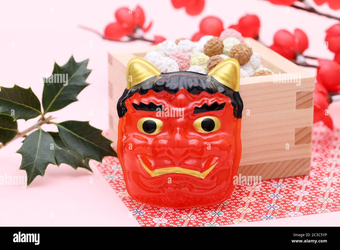 Événement Setsubun traditionnel japonais, les masques du démon Ooni et du soja sont utilisés lors d'un événement annuel Banque D'Images