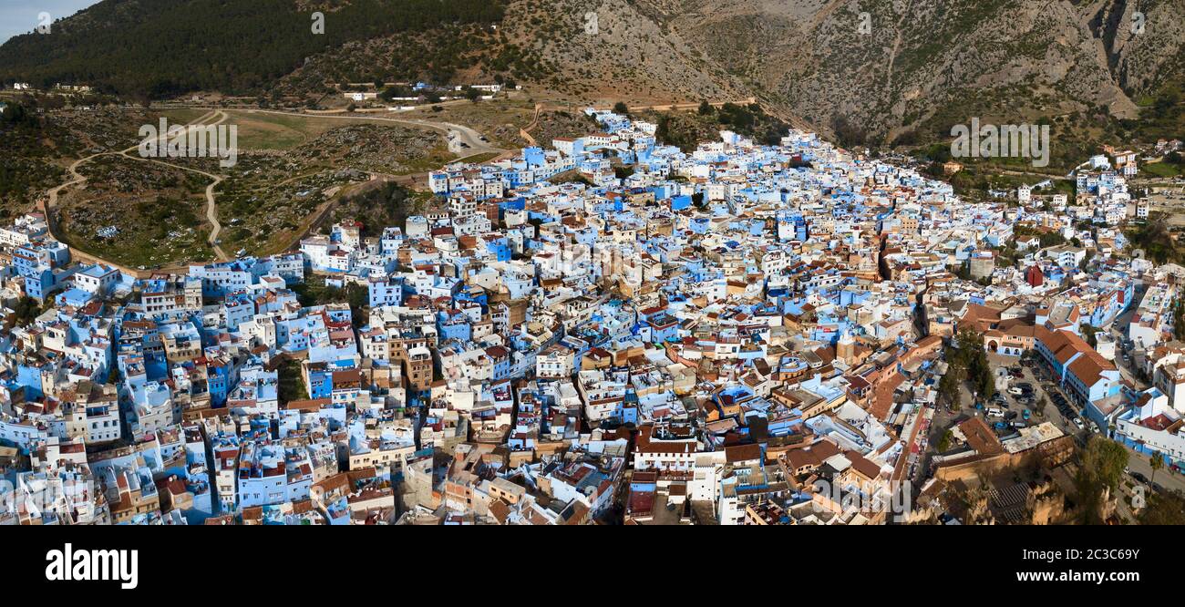 Vue aérienne de célèbre ville bleue Chefchaouen Banque D'Images