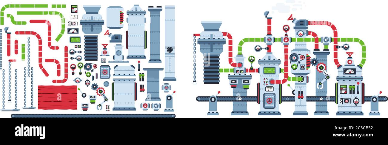 Tapis convoyeur d'usine machine fantastique. Équipement de mécanisme industriel Illustration de Vecteur