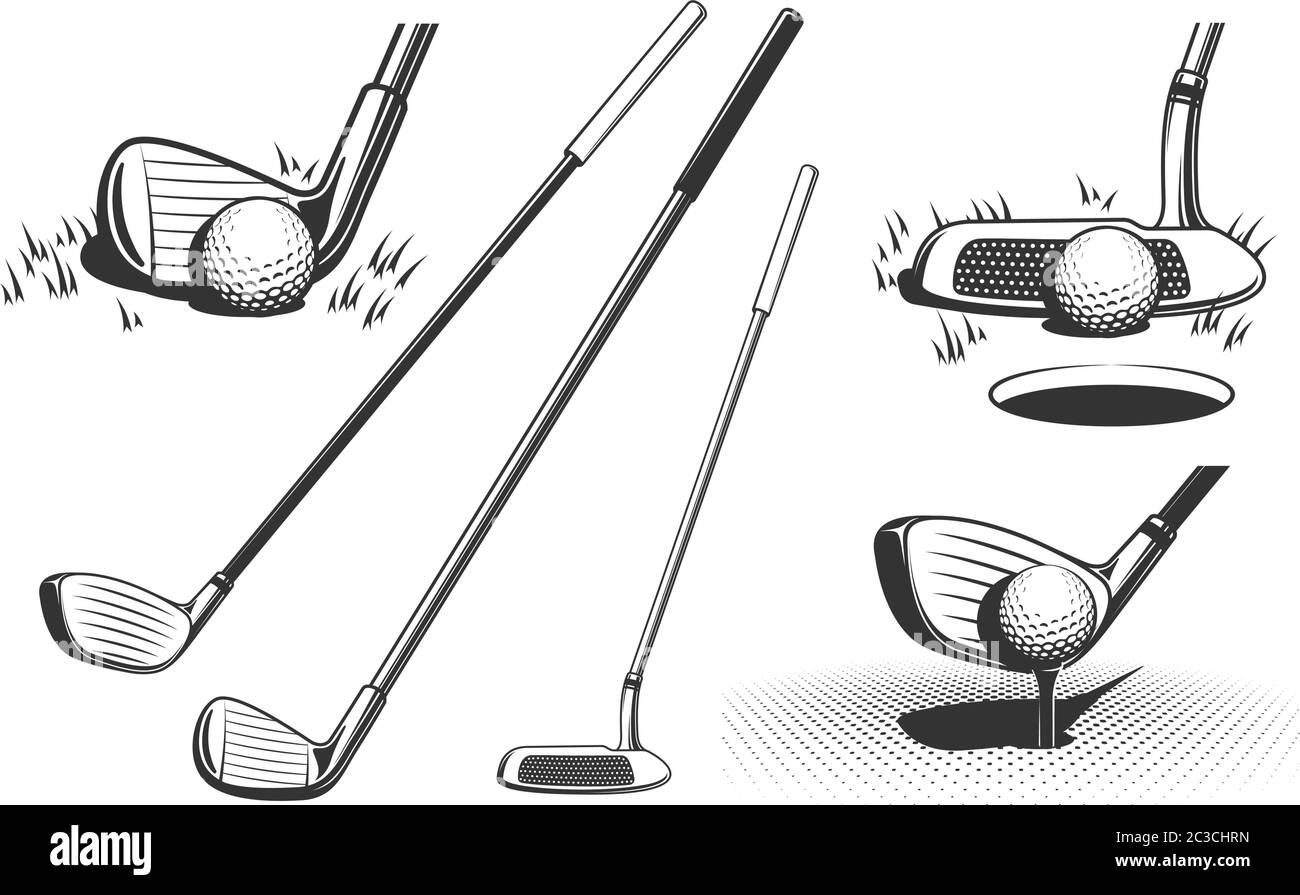 Clubs de golf et une balle Illustration de Vecteur