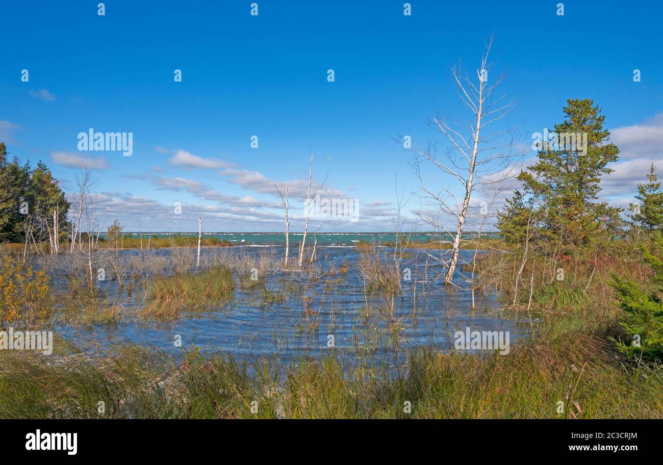 Lagon à haute eau sur les rives du lac Huron à la pointe Tawas dans le parc national de la pointe Tawas au Michigan Banque D'Images