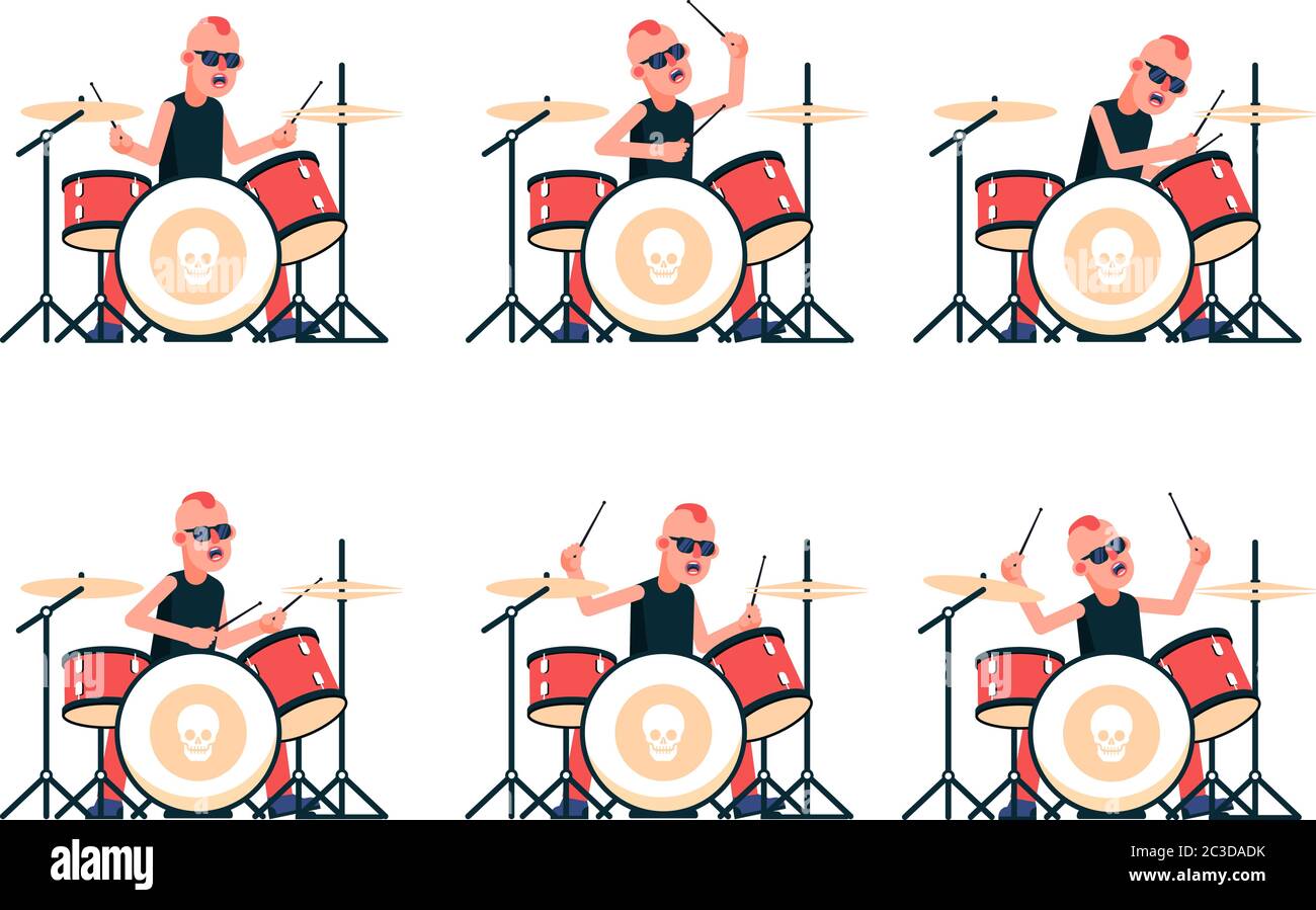 Punk rock groupe tambour jouant des tambours Illustration de Vecteur